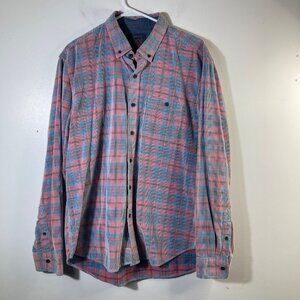 Mens Copper & Oak Plaid Corduroy Button Shirt‎ Pink Blue Gray XL Cotton